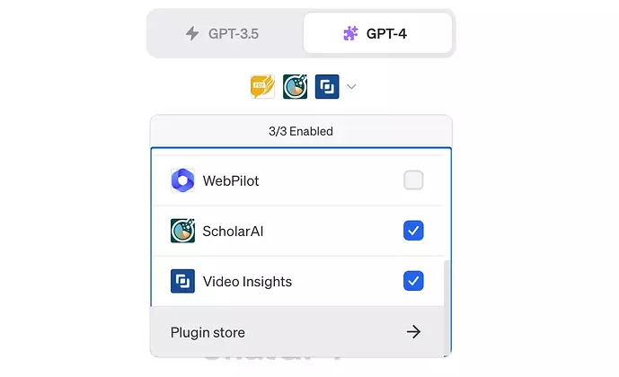 在 ChatGPT Plus 插件商店安装并启用 Video Insights 插件