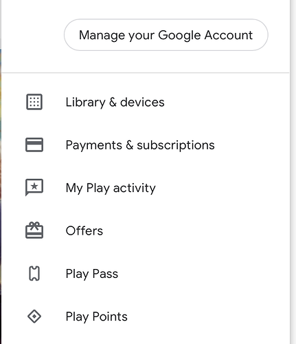 Google Play Store 右侧菜单