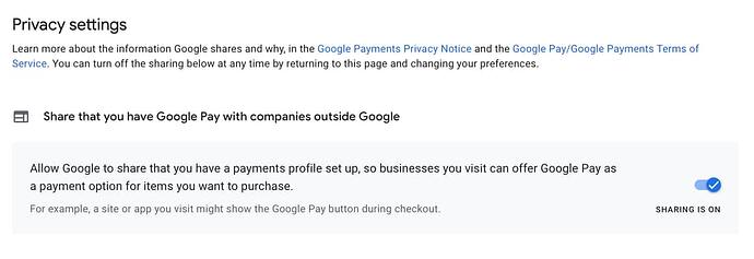 Google Pay 隐私设置